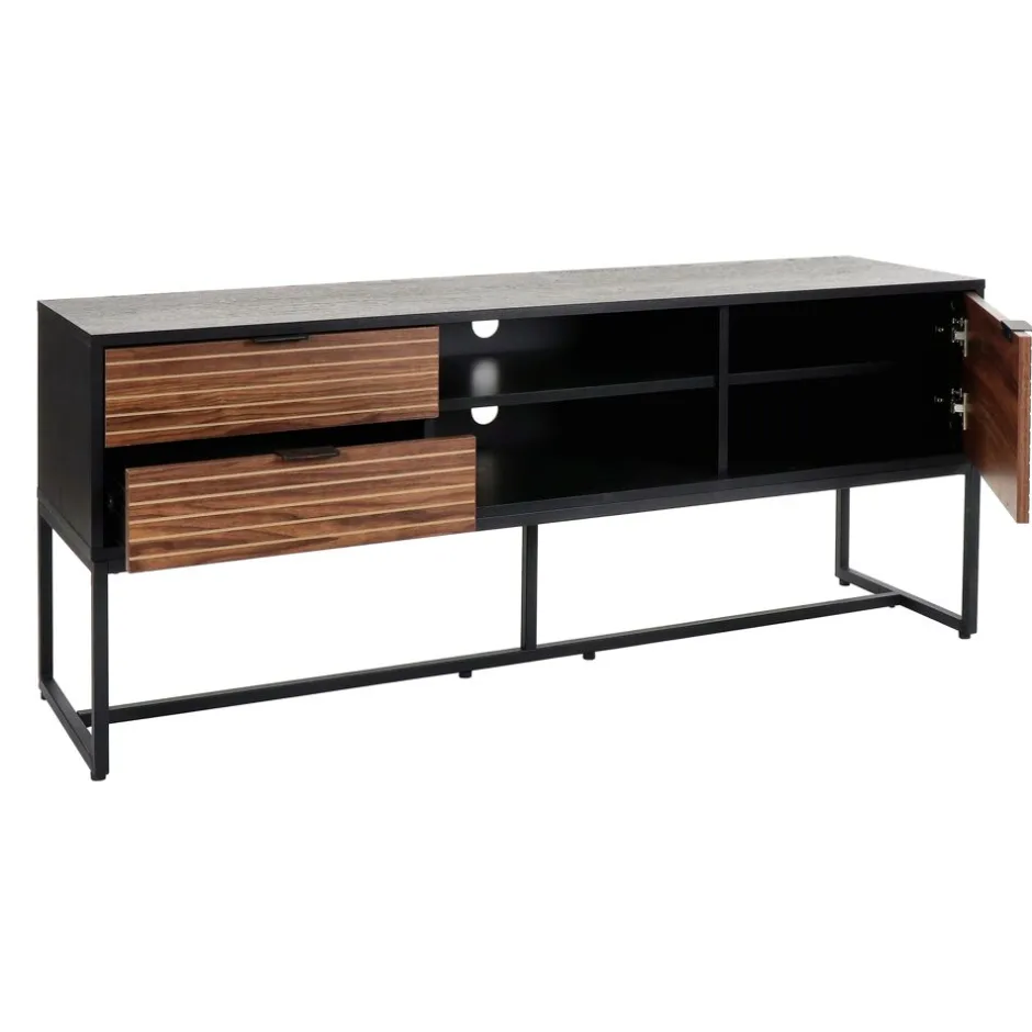 Pomax Armoires-PARIGI - meuble tv - emballé à plat - mélamine / métal - L 150 x W 40 x H 60 cm - noyer/noir