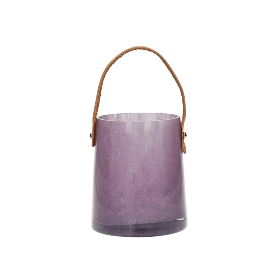 Pomax Lanternes-PAULA - lanterne - verre / cuir polyurethane - DIA 11 x H 12 cm - lavande