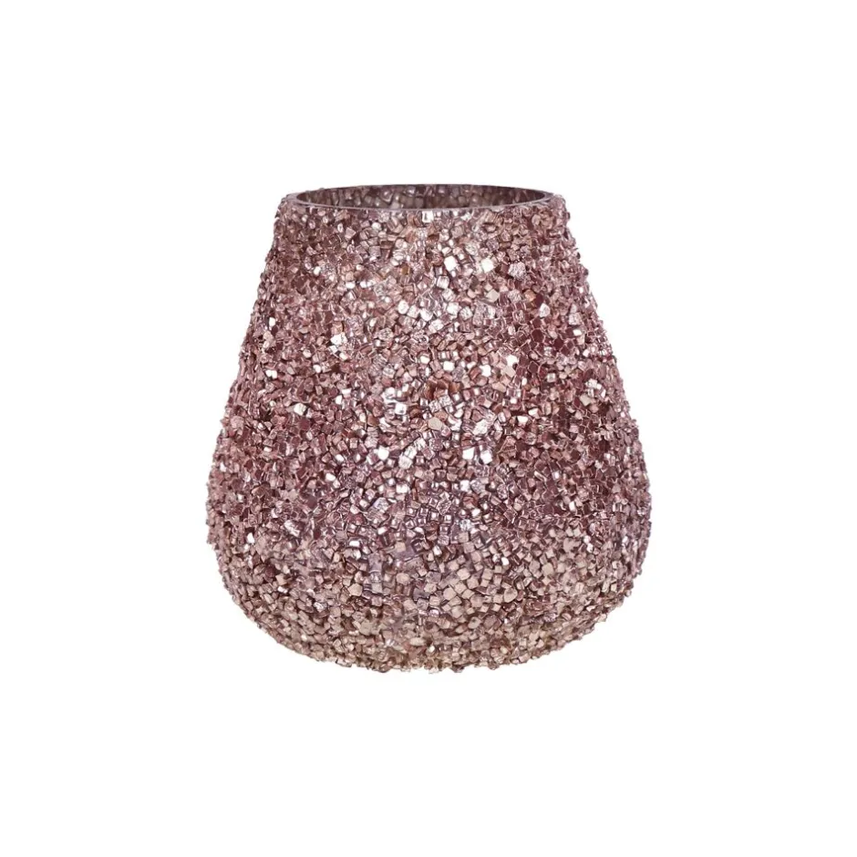 Pomax Photophores / T-lights-PEARL - photophore - verre / perles - DIA 12 x H 12 cm - rose