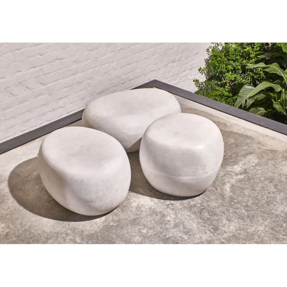 Pomax Poufs-PEBBLE - table d'appoint - fibre d'argile - L 60 x W 43 x H 31 cm - blanc