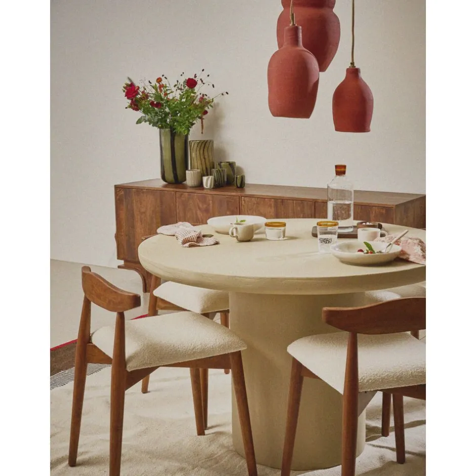 Pomax Tables-PIASTRO - table - enduit à la chaux - DIA 150 x H 76 cm - gris