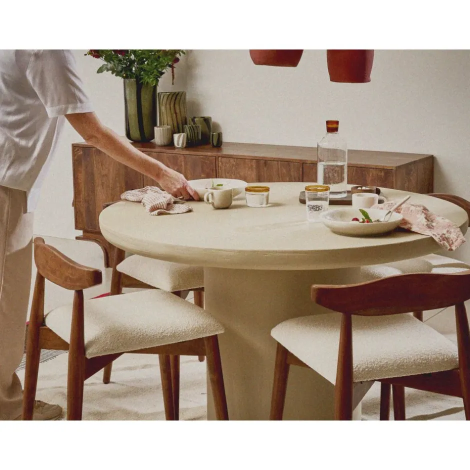 Pomax Tables-PIASTRO - table - enduit à la chaux - DIA 115 x H 76 cm - gris/beige
