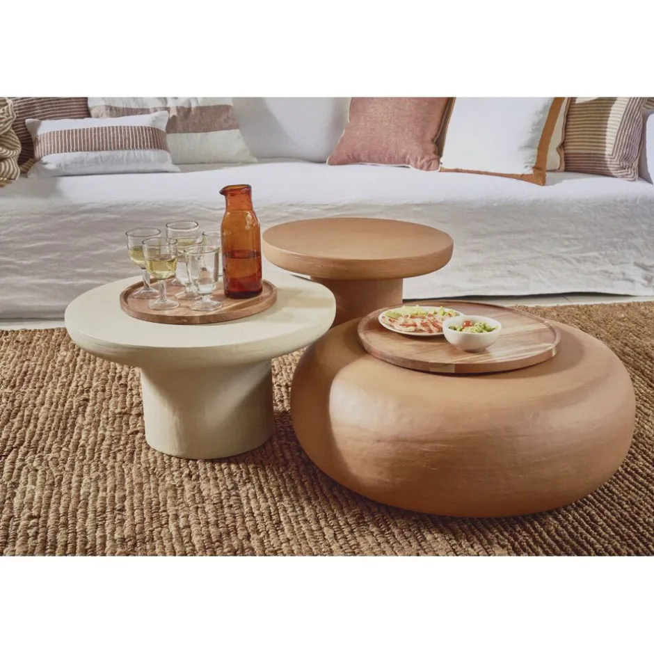 Pomax Tables Basses | Tables-PIASTRO - table basse - enduit à la chaux - DIA 60 x H 32 cm - terracotta