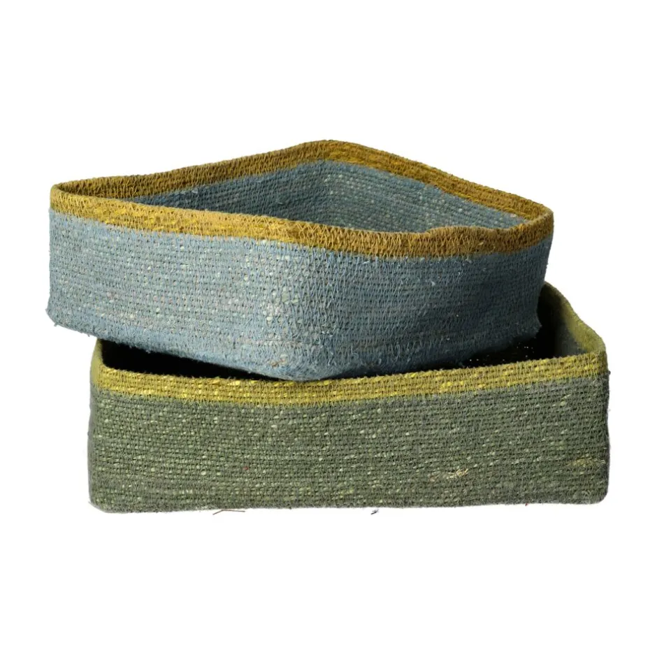 Pomax Bols & Paniers-PORT LOUIS - set/2 paniers - jonc de mer - L 30/30 x W 22/20 x H 9/8 cm - vert