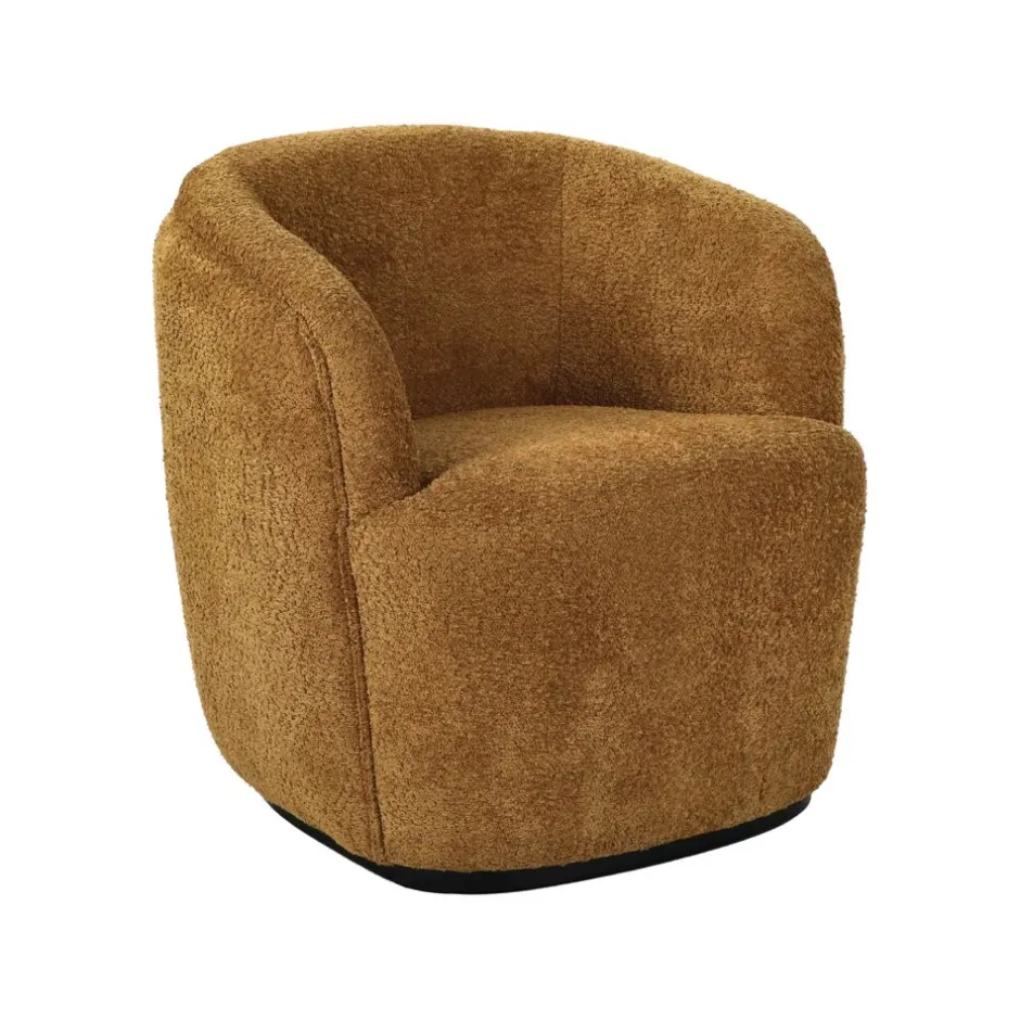 Pomax Canapés-PORTERVILLE - canapé 1 place - bouclé / contre-plaqué - L 74 x W 71,5 x H 72 cm - camel