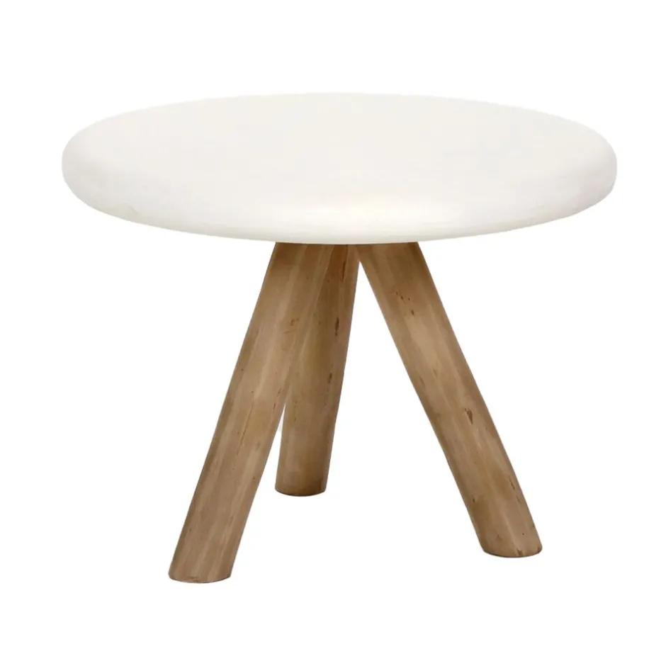 Pomax Tables Basses | Tables-PRETORIA - table basse - enduit à la chaux / bois - DIA 60 x H 45 cm - blanc cassé