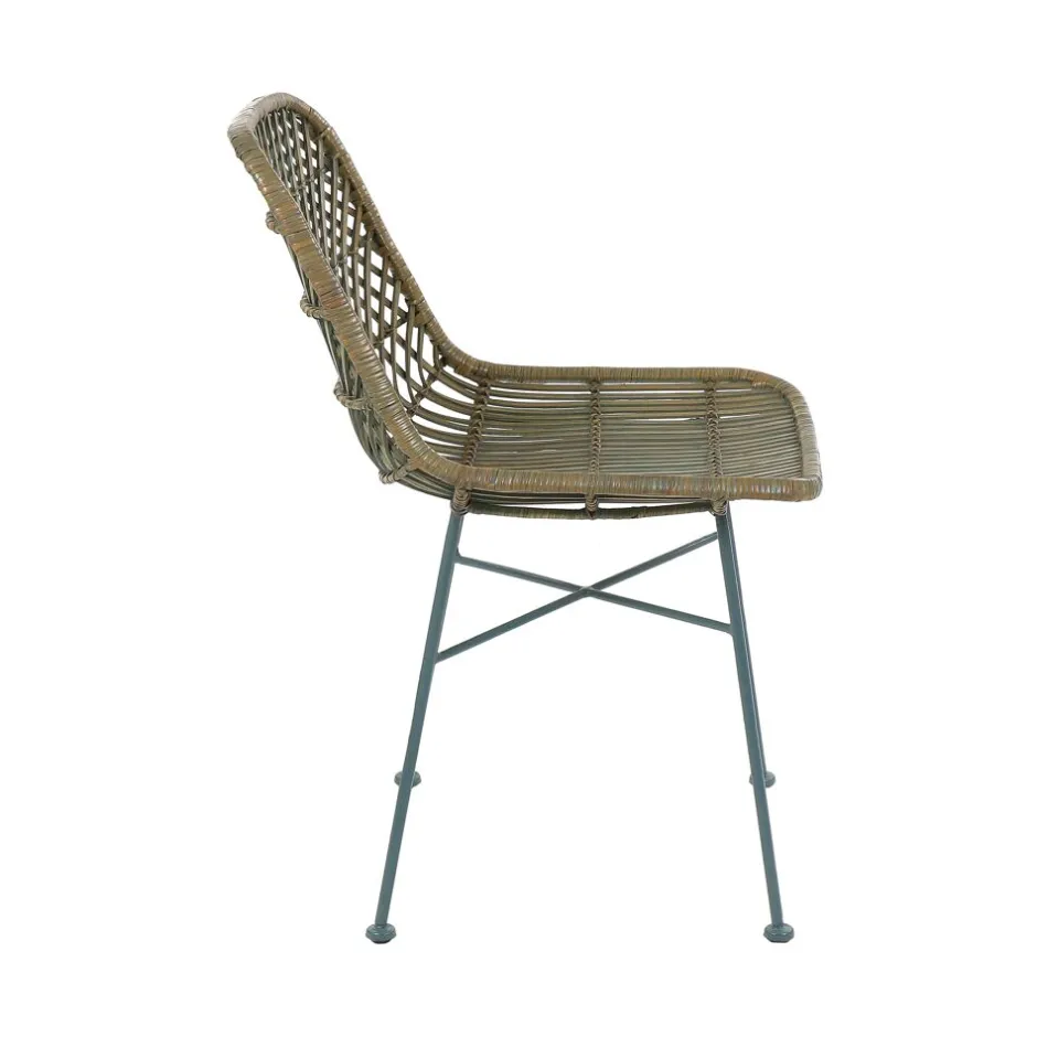 Pomax Chaises-RODOS - chaise - rotin / métal - L 43,5 x W 56,5 x H 80 cm - gris bleu