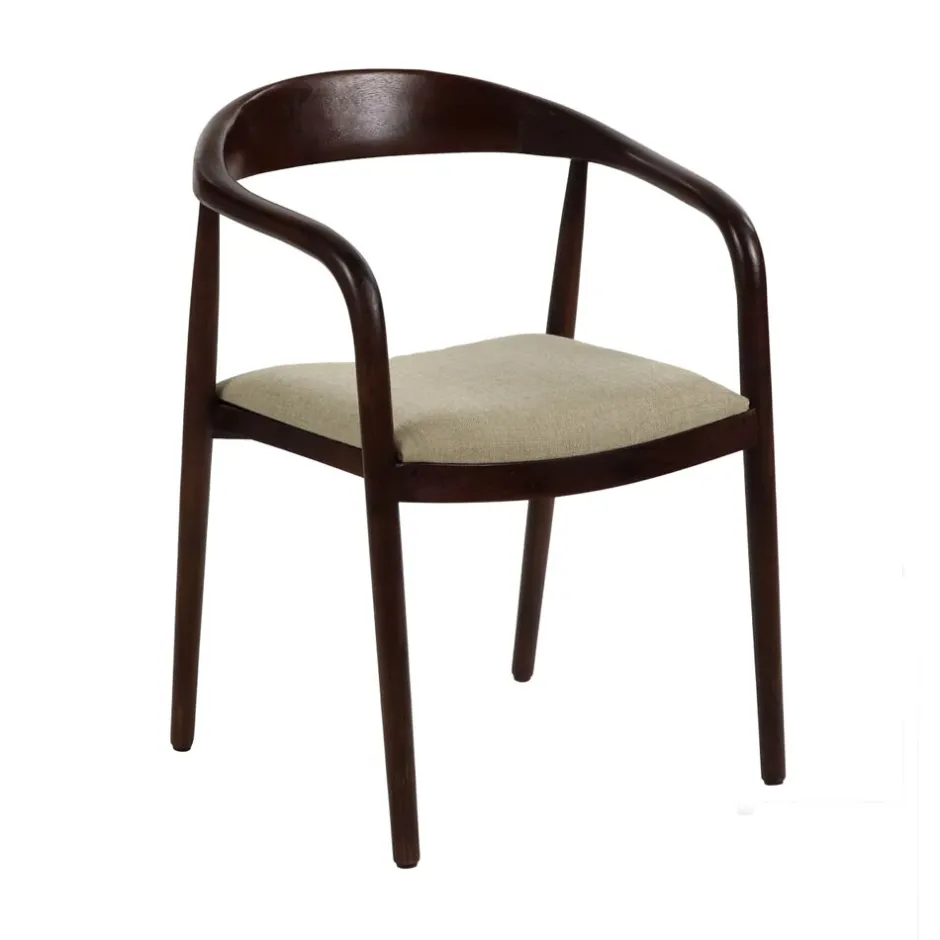 Pomax Chaises-ROMEO - chaise noyer/siège en tissu - bois d'acacia / coton - L 56 x W 51 x H 78,5 cm - naturel