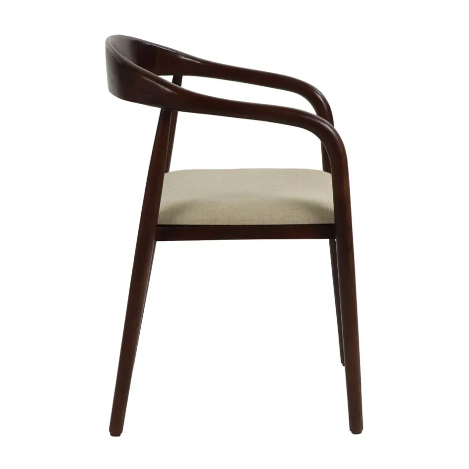 Pomax Chaises-ROMEO - chaise noyer/siège en tissu - bois d'acacia / coton - L 56 x W 51 x H 78,5 cm - naturel