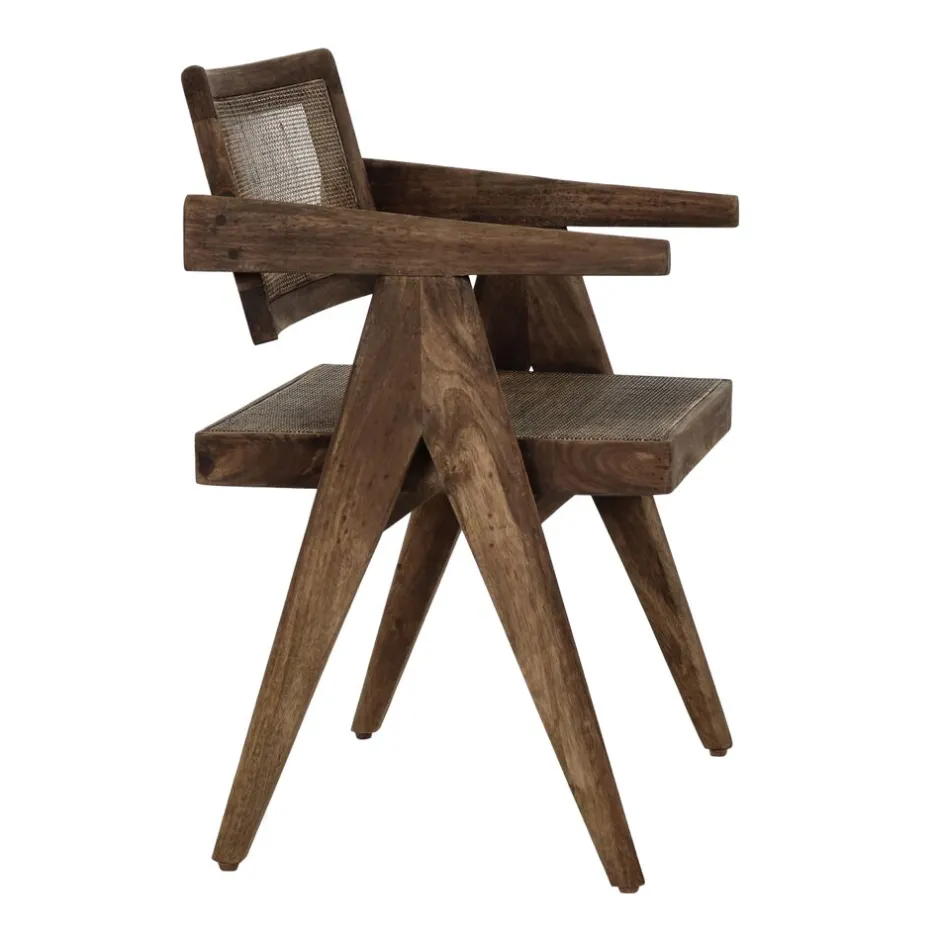 Pomax Chaises-ROSALIA - fauteuil - bois de mangier / rotin - L 53 x W 51 x H 80 cm - brun