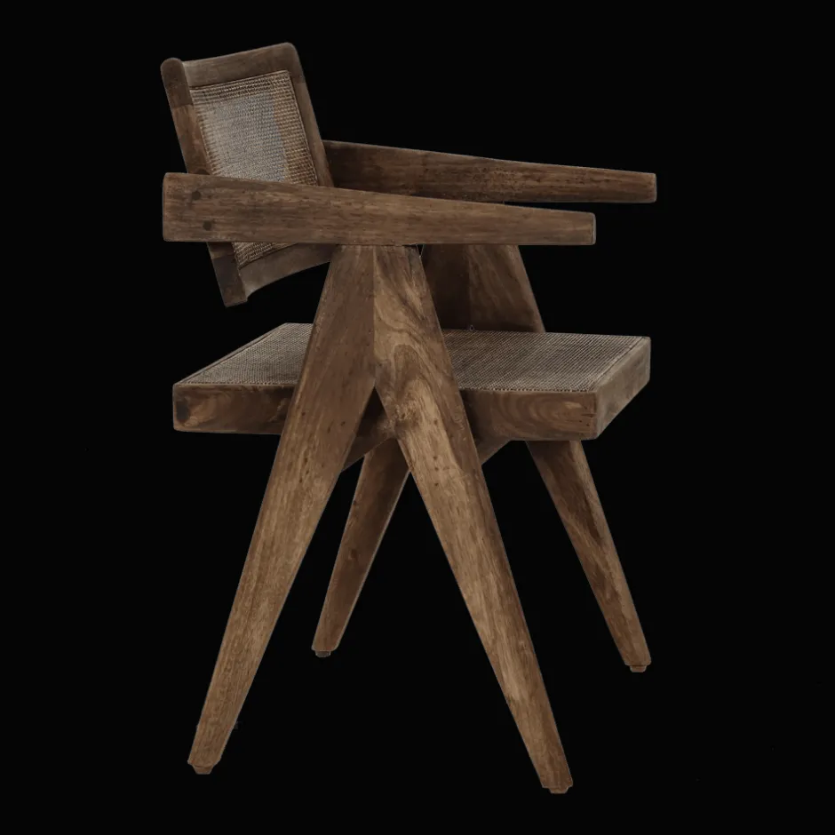 Pomax Chaises-ROSALIA - fauteuil - bois de mangier / rotin - L 53 x W 51 x H 80 cm - brun