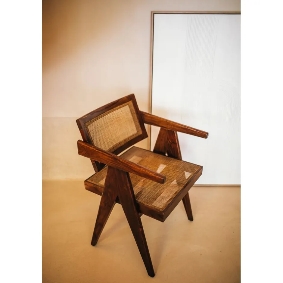 Pomax Chaises-ROSALIA - fauteuil - bois de mangier / rotin - L 53 x W 51 x H 80 cm - brun