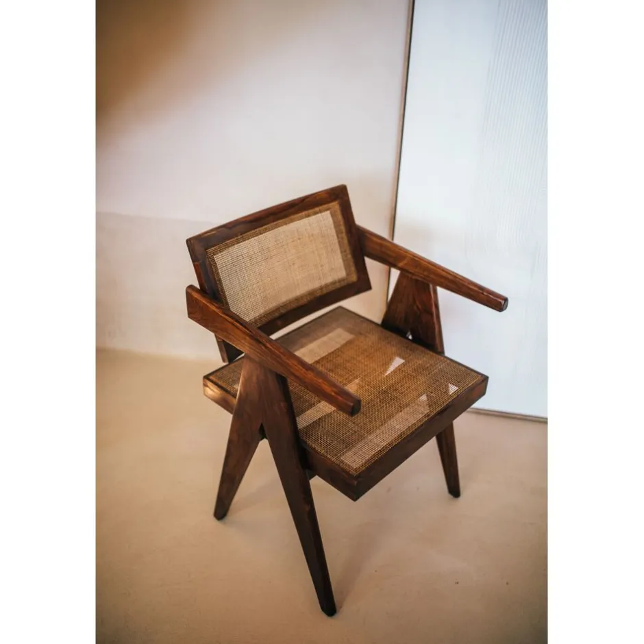 Pomax Chaises-ROSALIA - fauteuil - bois de mangier / rotin - L 53 x W 51 x H 80 cm - brun