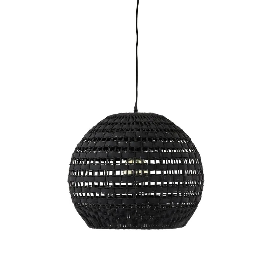 Pomax Suspensions-ROTA - lampe suspendue - rotin / bois - DIA 49 x H 41 cm - noir