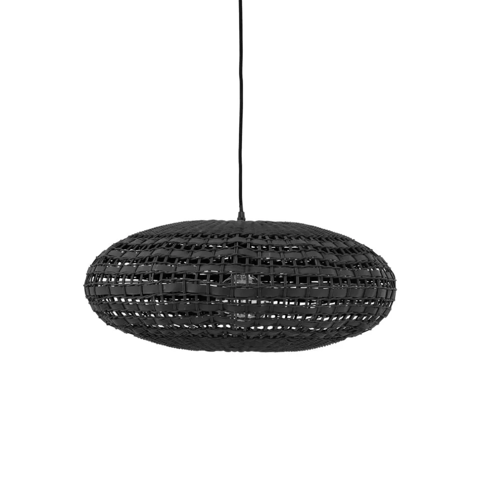 Pomax Suspensions-ROTA - lampe suspendue - rotin / bois - DIA 56 x H 24 cm - noir
