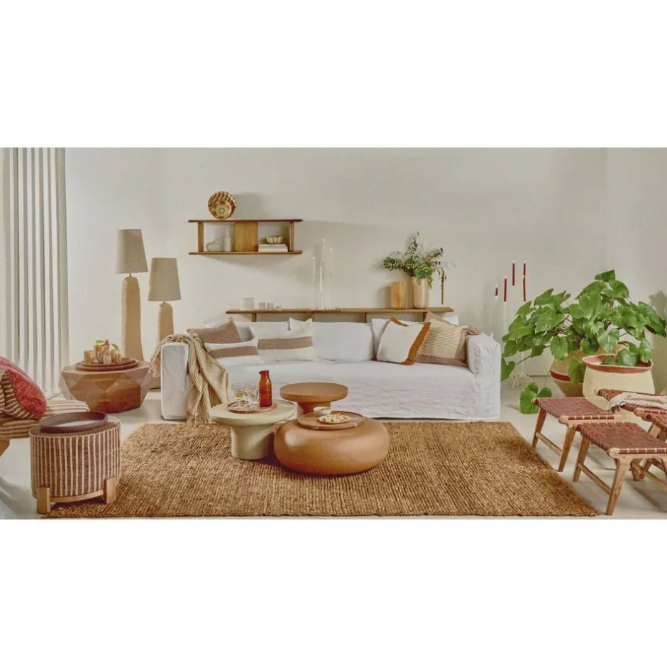 Pomax Plaids-SAINT-TROPEZ - plaid/nappe de table - lin / coton - L 170 x W 130 cm - pêche
