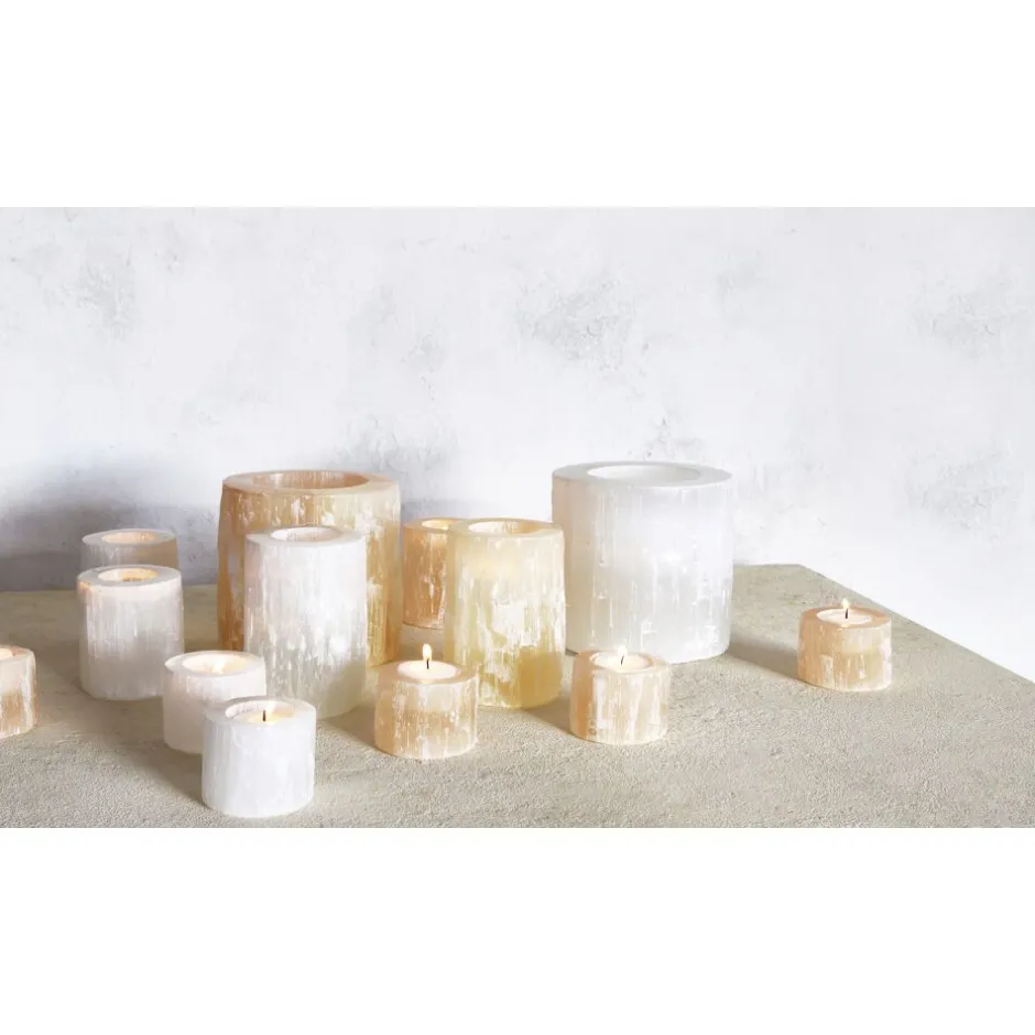 Pomax Photophores / T-lights-SELENA - photophore - selenite - DIA 6 x H 5 cm - blanc