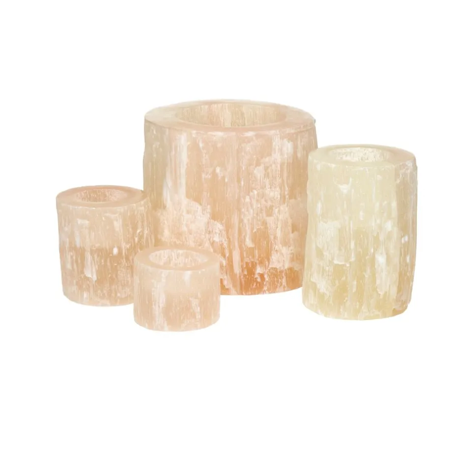 Pomax Photophores / T-lights-SELENA - photophore - selenite - DIA 14 x H 14 cm - rose