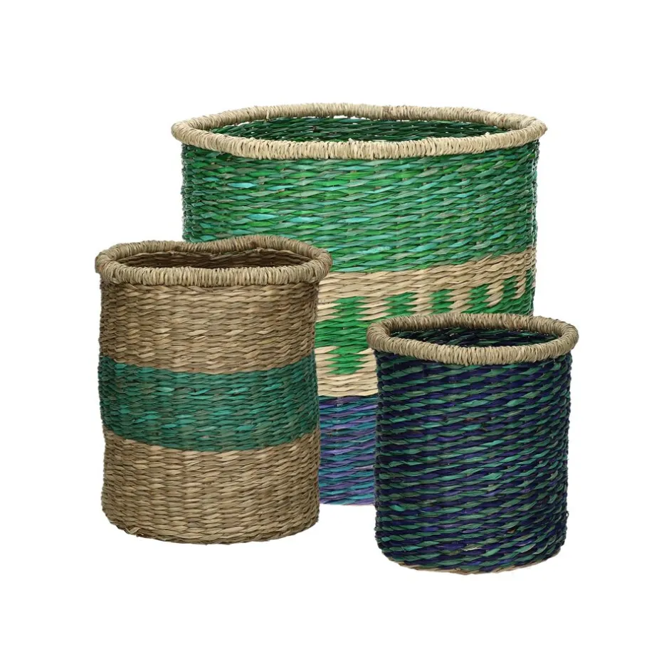 Pomax Bols & Paniers-SUMBAWA - set/3 paniers - jonc de mer - DIA 15/20/30 x H 17/22/27 cm - mix de couleurs