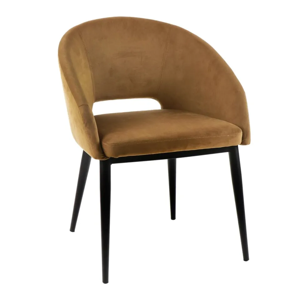 Pomax Chaises-SYRAH - chaise - velours / métal - L 59,5 x W 55 x H 79 cm - caramel