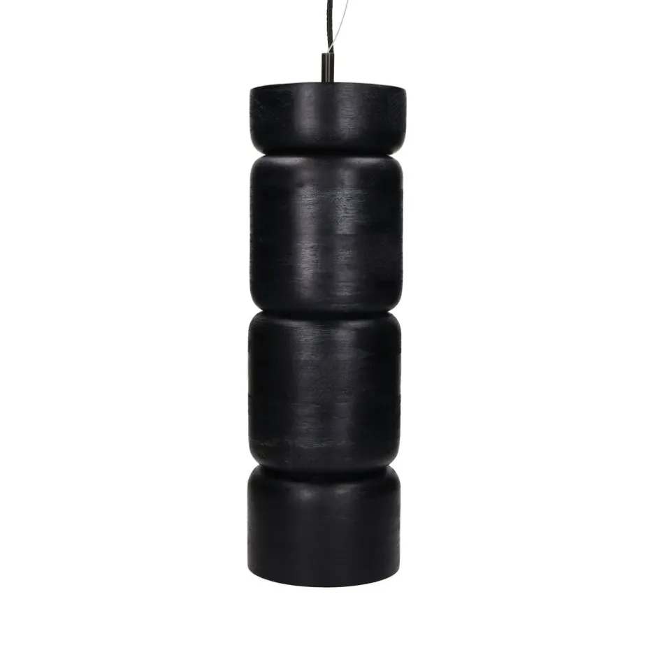 Pomax Suspensions-TRENTO - lampe suspendue - bois de mangier - DIA 15,5 x H 47 cm - noir