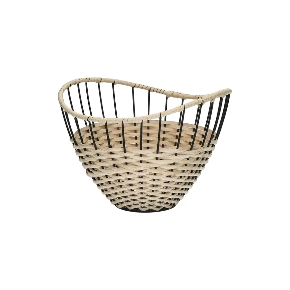 Pomax Bols & Paniers-TRIX - corbeille - métal / rotin - DIA 24,5 x H 18 cm - naturel/noir