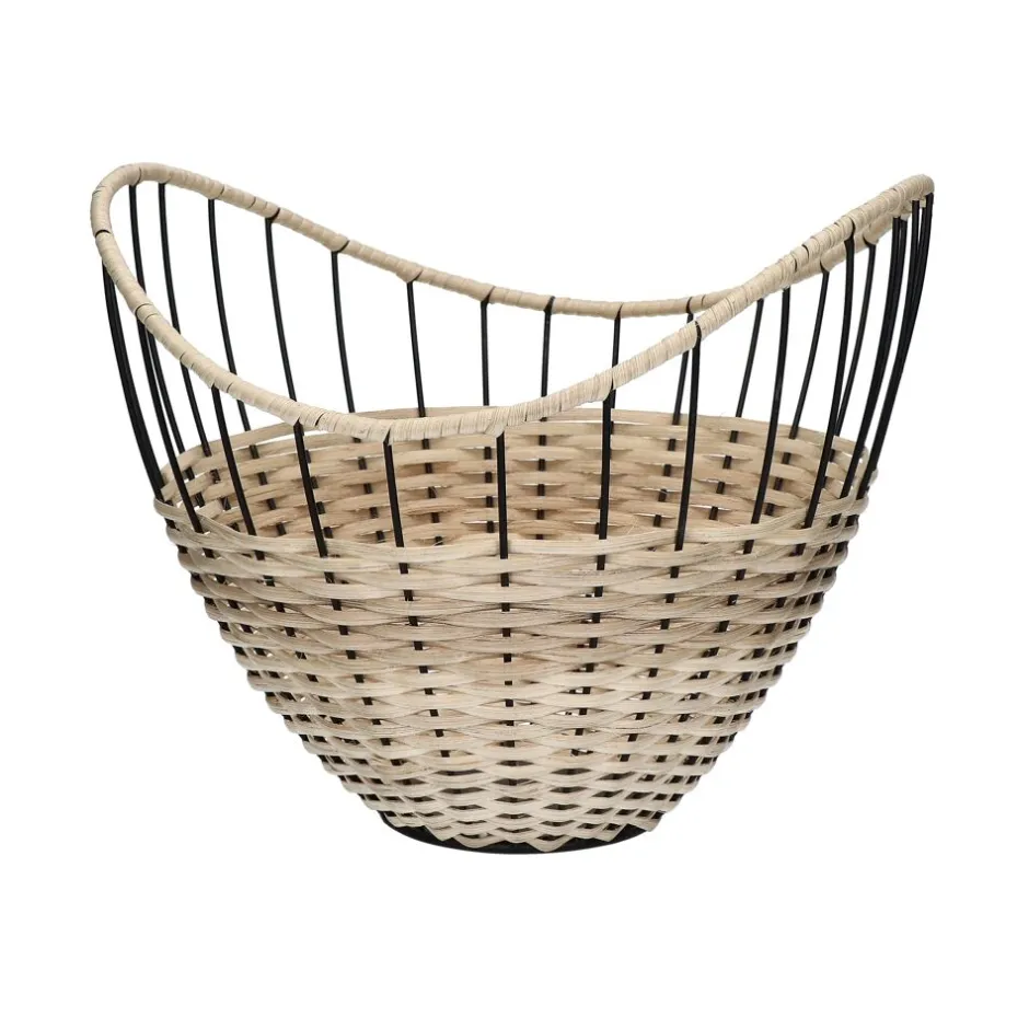 Pomax Bols & Paniers-TRIX - corbeille - métal / rotin - DIA 30 x H 24 cm - naturel/noir