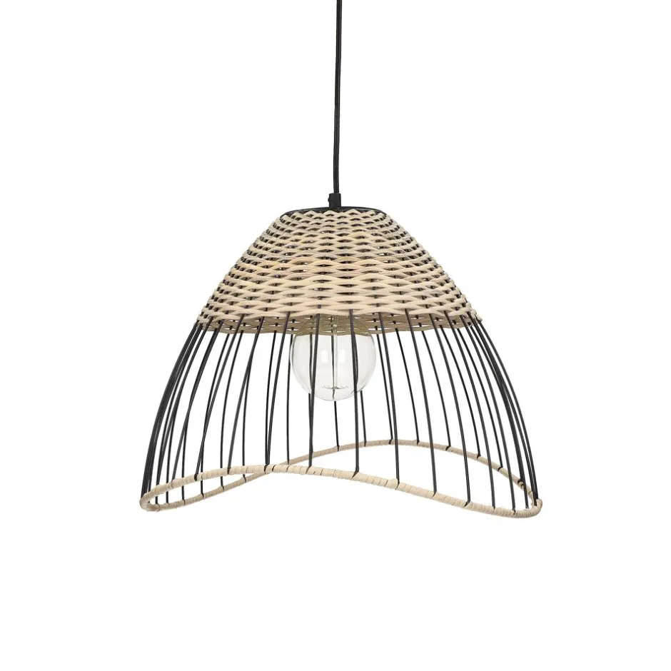 Pomax Suspensions-TRIX - lampe suspendue - métal / rotin - DIA 42 x H 28 cm - naturel/noir