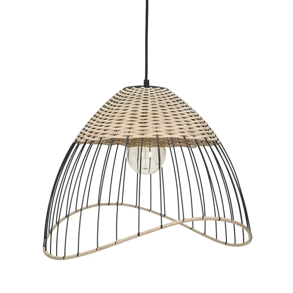 Pomax Suspensions-TRIX - lampe suspendue - métal / rotin - DIA 48 x H 32 cm - naturel/noir