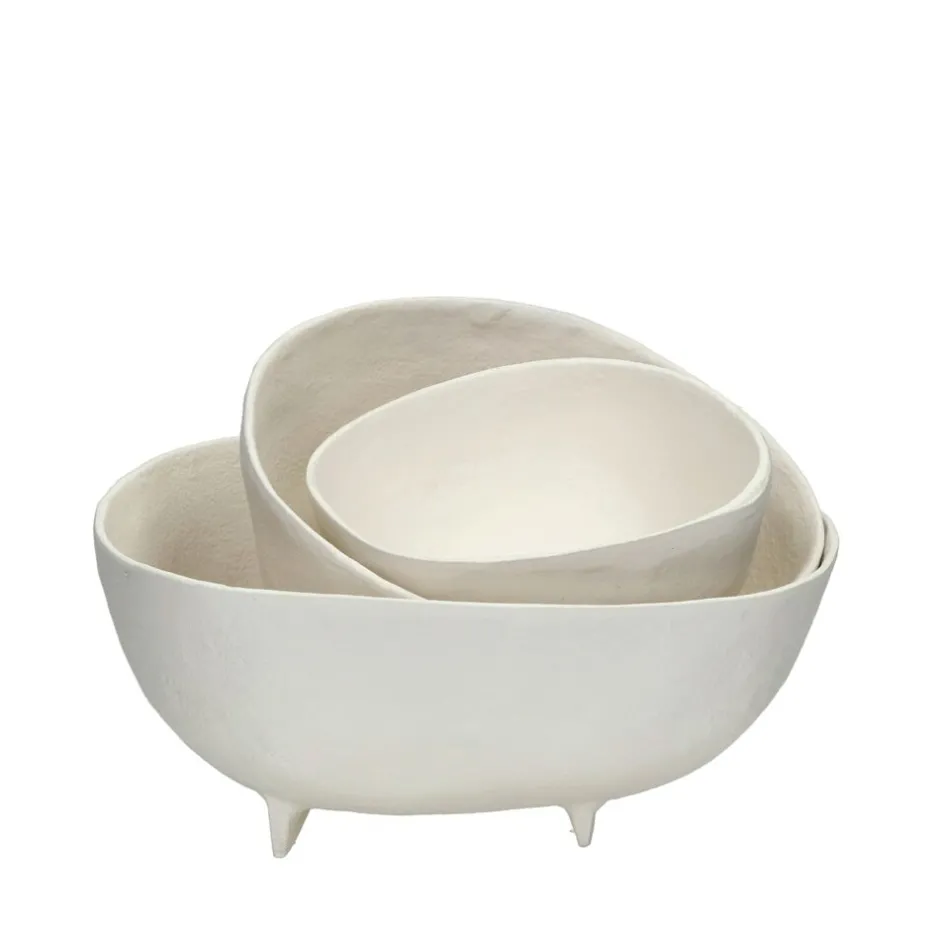 Pomax Bols & Paniers-TRULLI - set/3 bols - aluminium - L 16/20/26 x W 15,5/21,5/27 x H 8/10/10 cm - blanc cassé