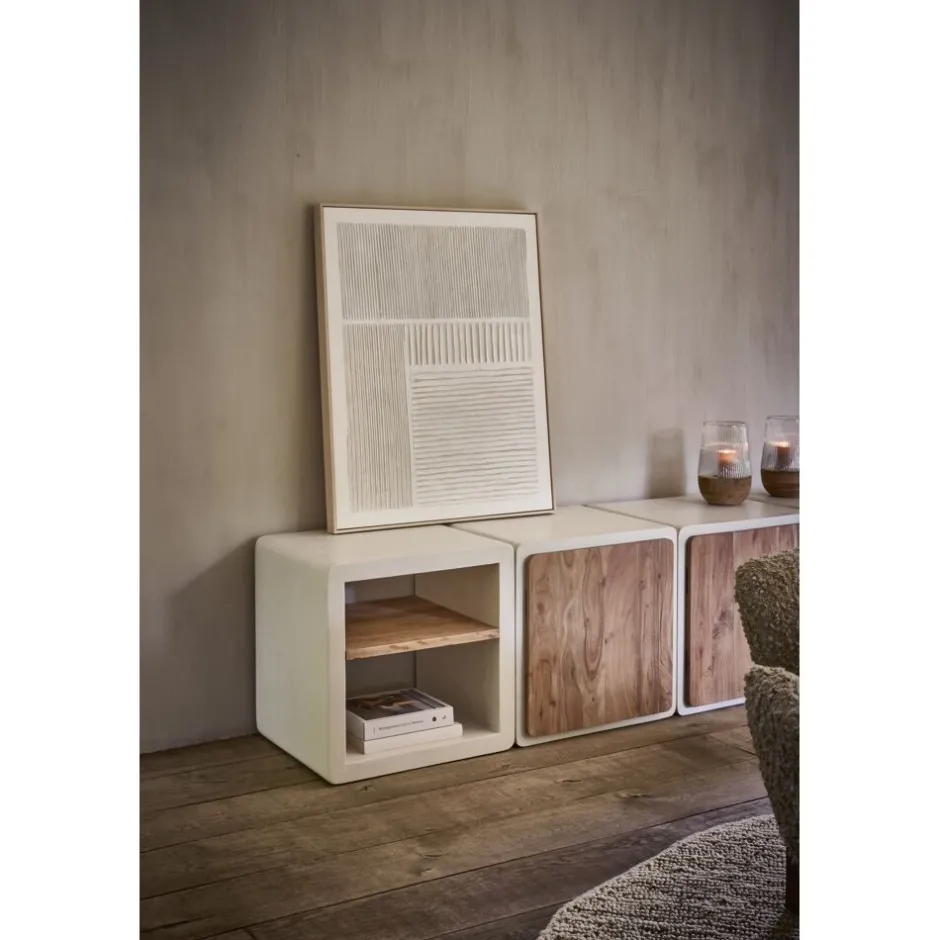Pomax Étagères-VERONA - rack 1 étagère - enduit à la chaux / bois d'acacia - L 60 x W 50 x H 60 cm - blanc cassé