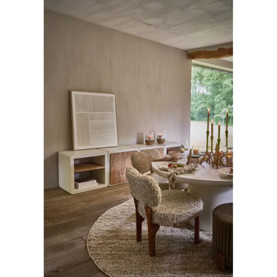 Pomax Étagères-VERONA - rack 1 étagère - enduit à la chaux / bois d'acacia - L 60 x W 50 x H 60 cm - blanc cassé