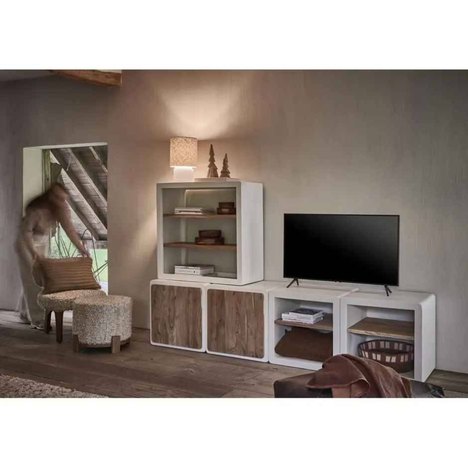 Pomax Étagères-VERONA - rack 1 étagère - enduit à la chaux / bois d'acacia - L 60 x W 50 x H 60 cm - blanc cassé