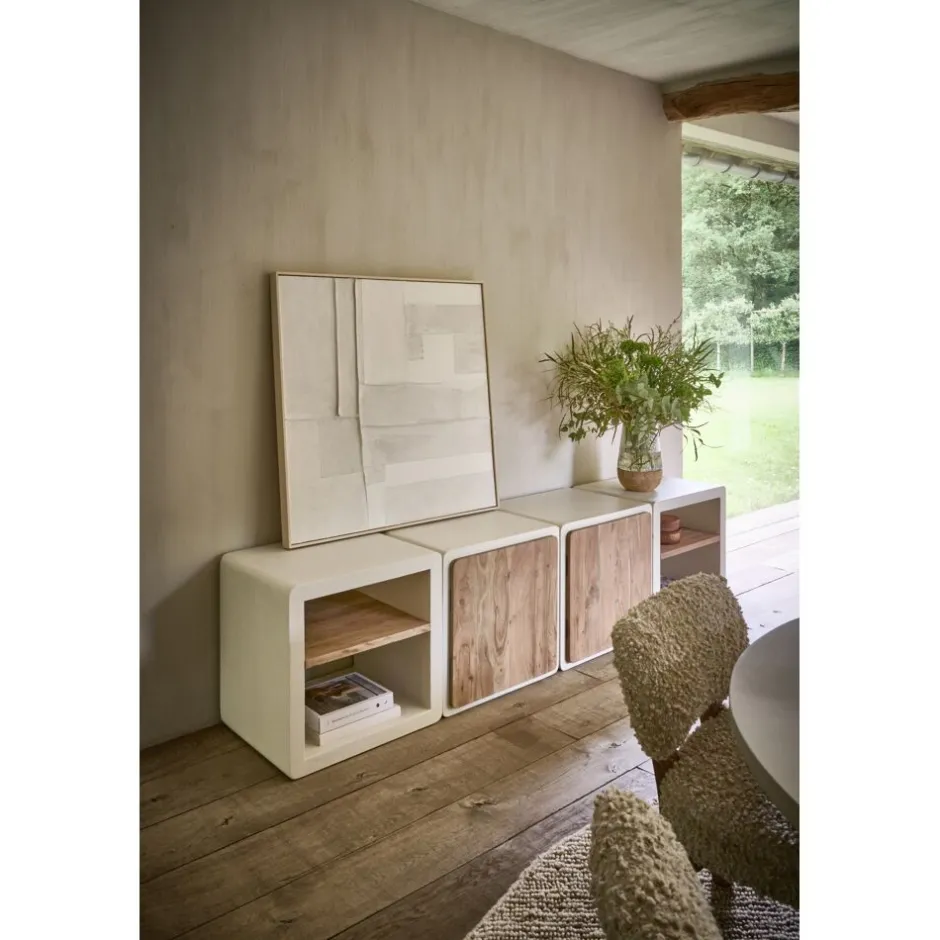 Pomax Étagères-VERONA - rack 1 étagère - enduit à la chaux / bois d'acacia - L 60 x W 50 x H 60 cm - blanc cassé