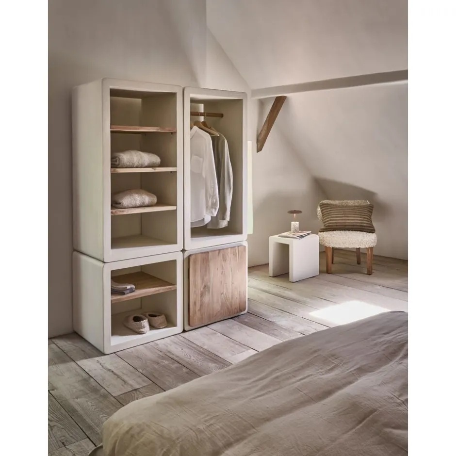 Pomax Étagères-VERONA - rack 1 étagère - enduit à la chaux / bois d'acacia - L 60 x W 50 x H 60 cm - blanc cassé
