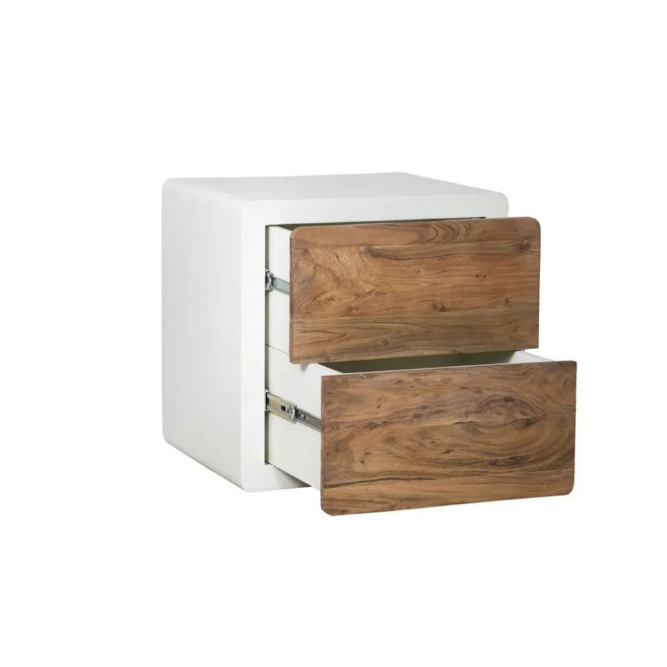 Pomax Étagères-VERONA - étagère 2 tiroirs - enduit à la chaux / bois d'acacia - L 60 x W 50 x H 60 cm - blanc cassé