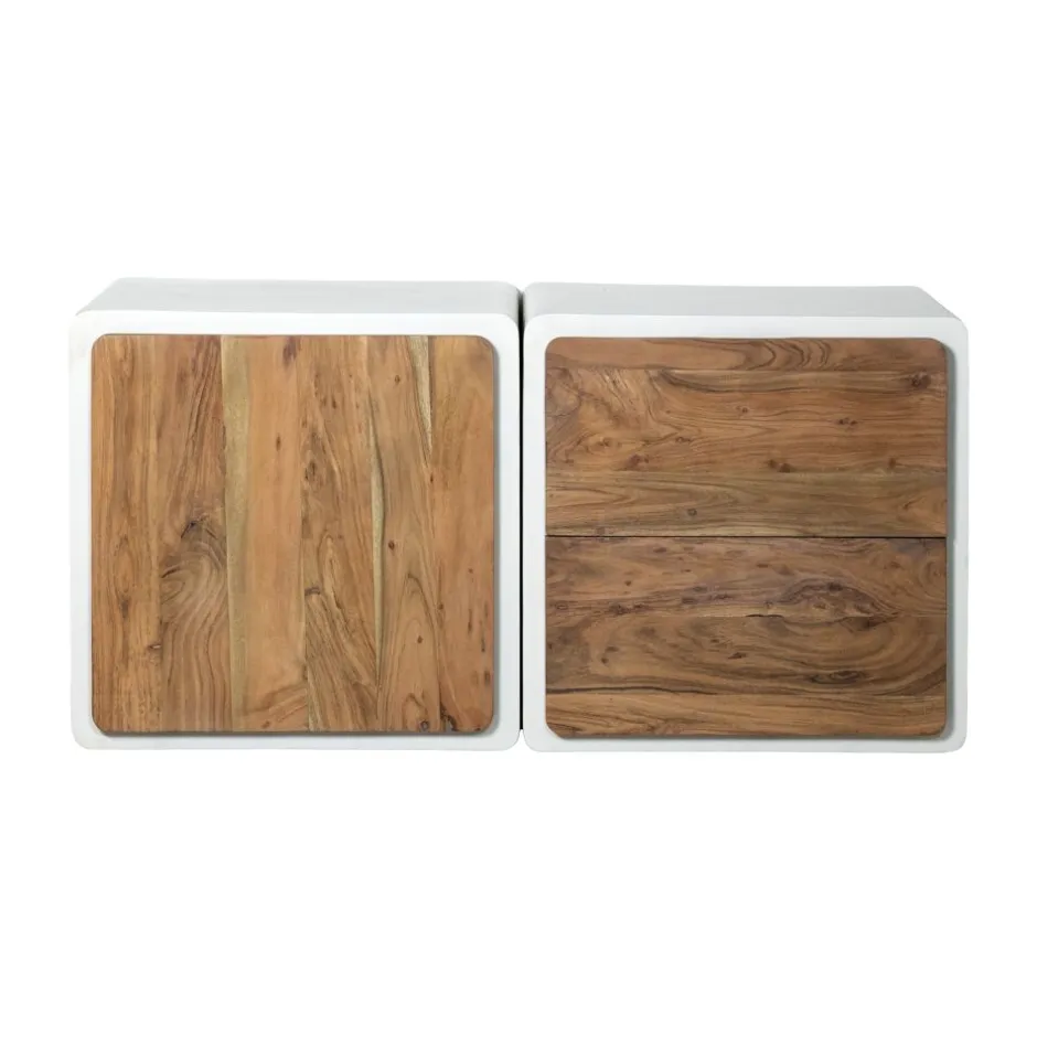 Pomax Étagères-VERONA - étagère 2 tiroirs - enduit à la chaux / bois d'acacia - L 60 x W 50 x H 60 cm - blanc cassé