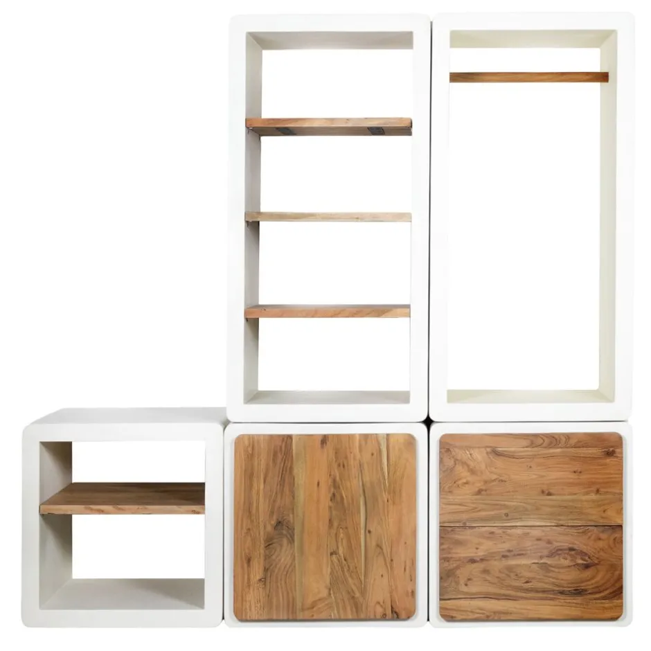 Pomax Étagères-VERONA - étagère 2 tiroirs - enduit à la chaux / bois d'acacia - L 60 x W 50 x H 60 cm - blanc cassé