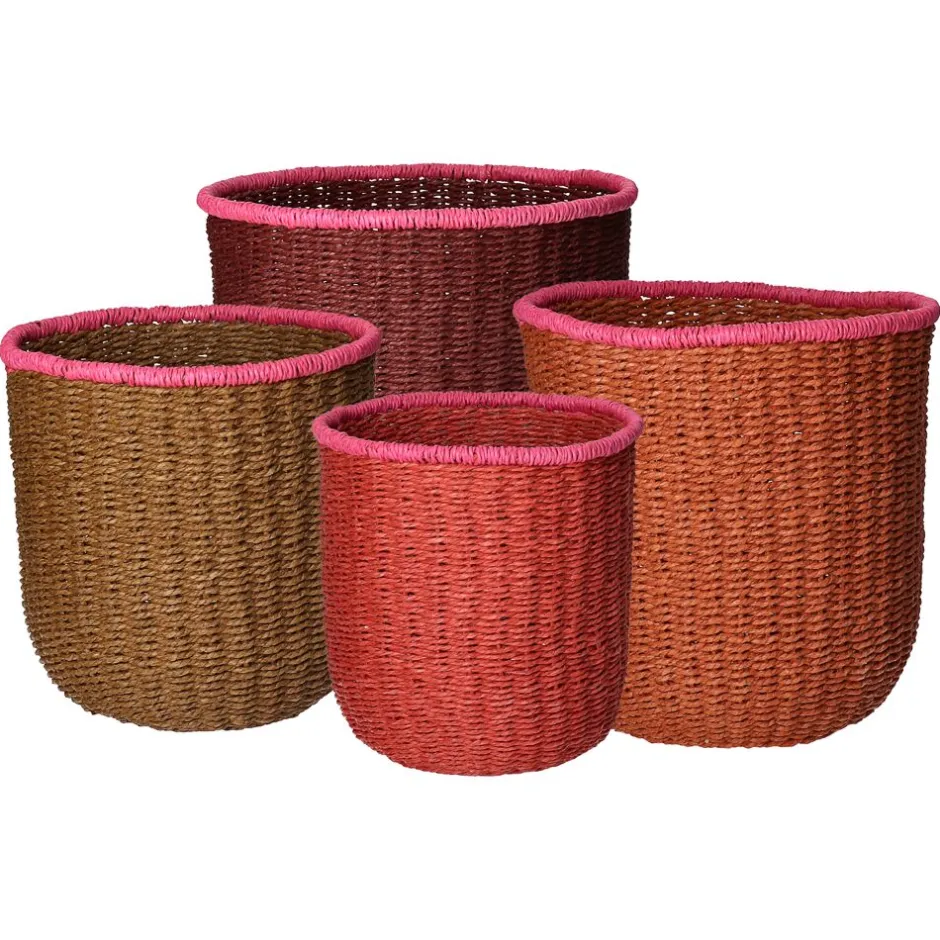 Pomax Bols & Paniers-WARNA - set/4 paniers - papier / jonc de mer - DIA 21/24/27/30 x H 21/24/27/30 cm - rouille