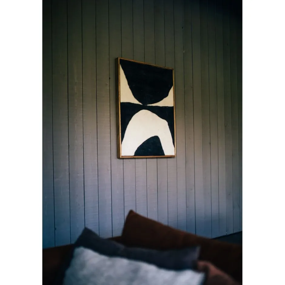 Pomax Tableau / Déco Murale-WOOLY - toile avec cadre - bois de mangier / laine - L 76 x W 6,5 x H 107 cm - noir/blanc
