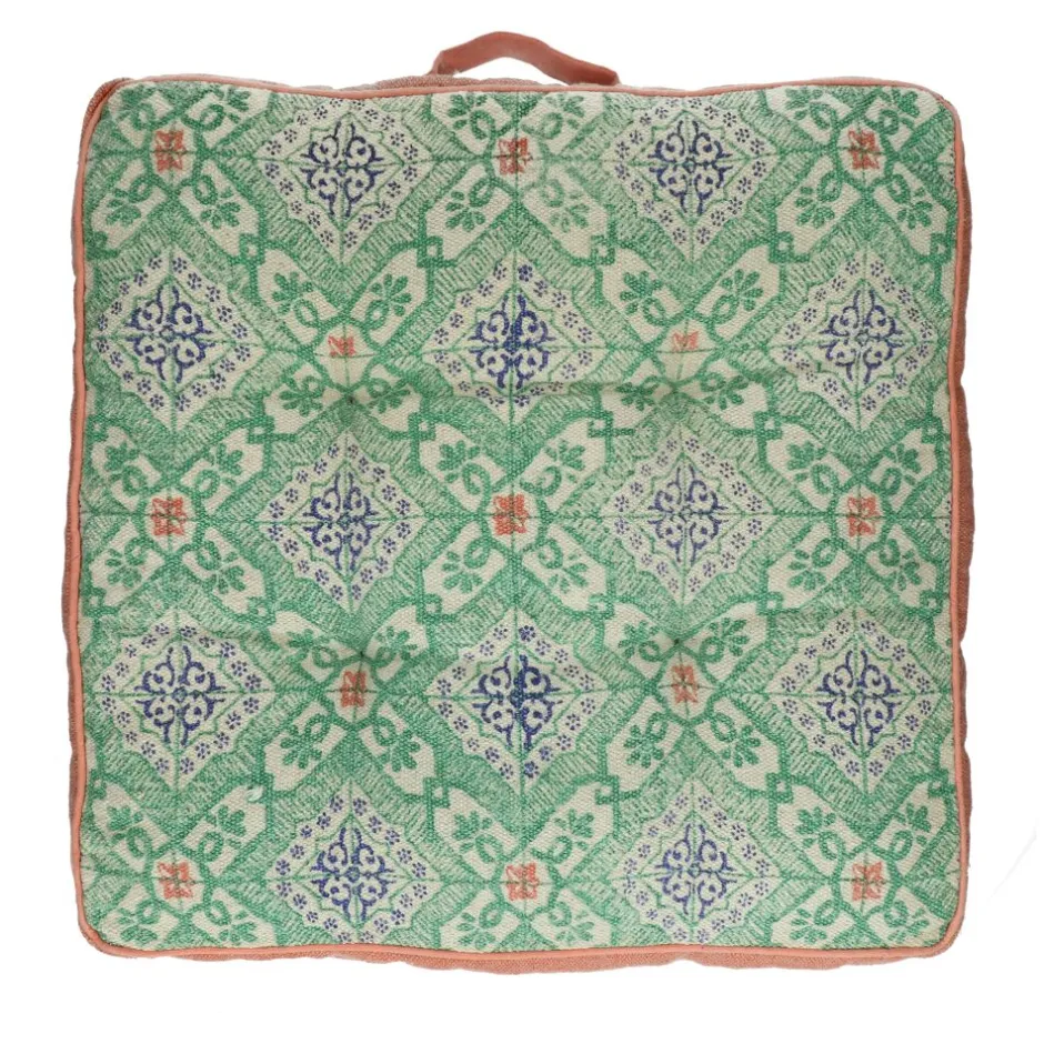 Pomax Coussins De Sol | Coussins-ZELLIGES - coussin de sol - coton / viscose - L 50 x W 50 x H 8 cm - vert